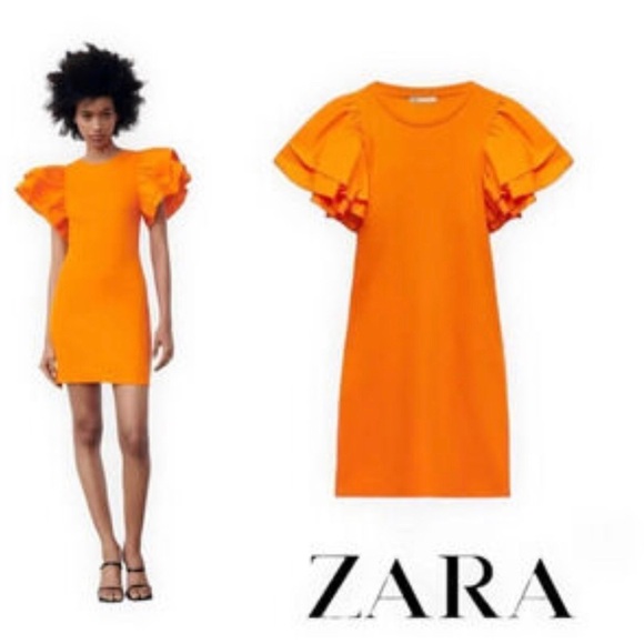 Zara Dresses & Skirts - Zara orange ruffled rib dress NWT sz small S